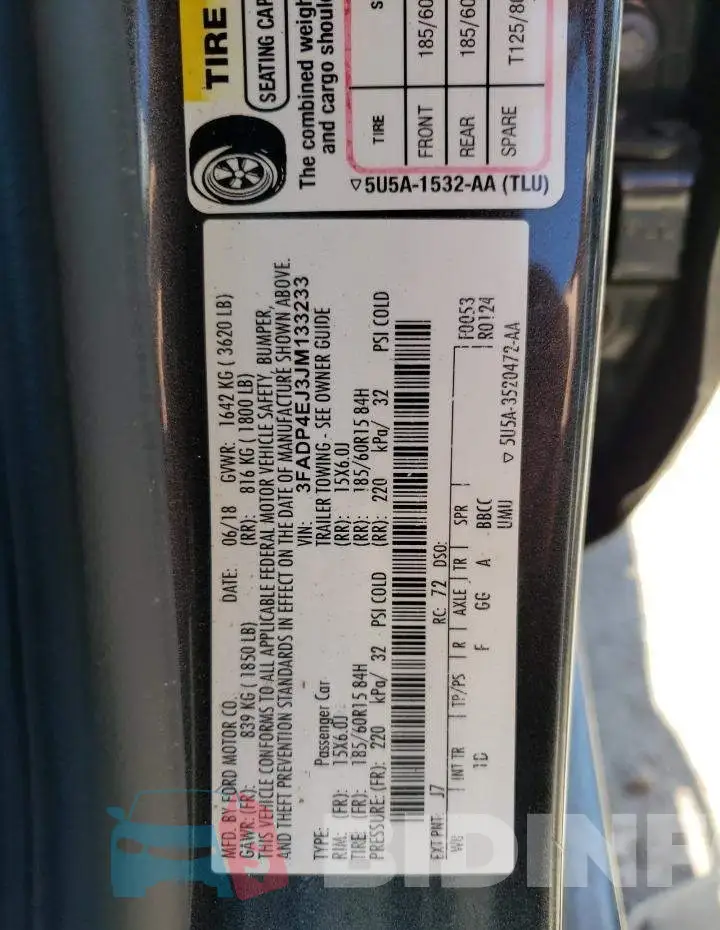 3FADP4EJ3JM133233 Photo# 12