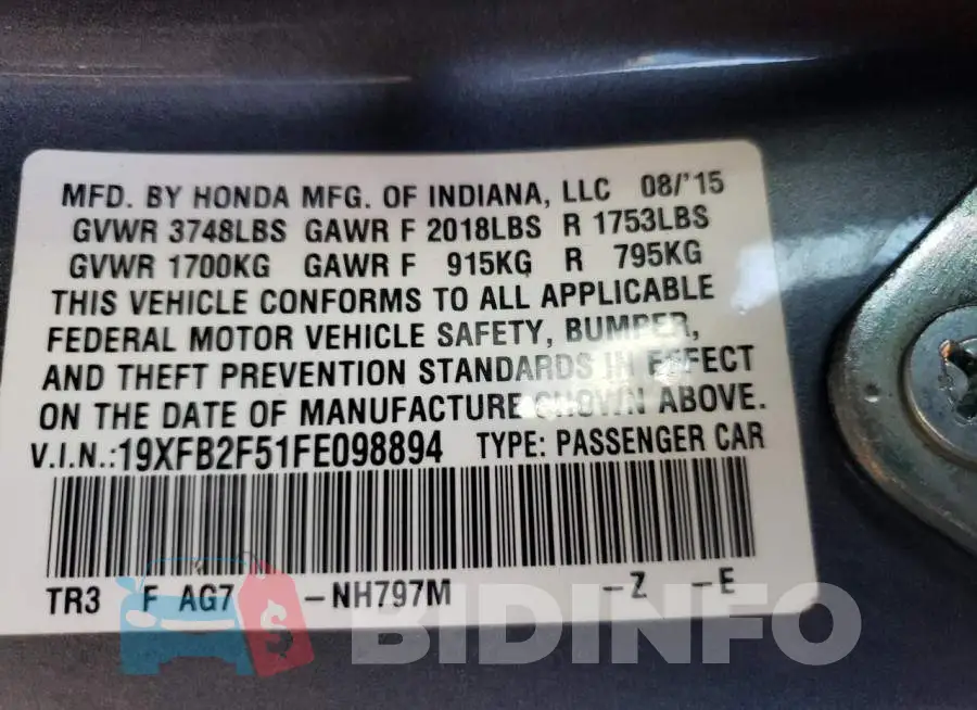 19XFB2F51FE098894 Photo# 12