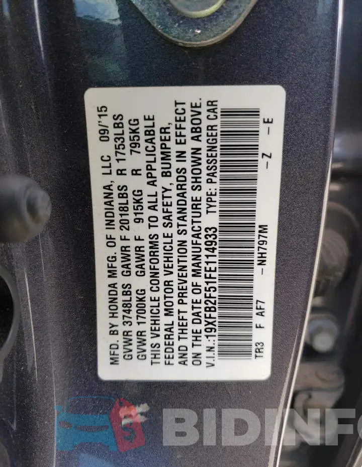 19XFB2F51FE114933 Photo# 12