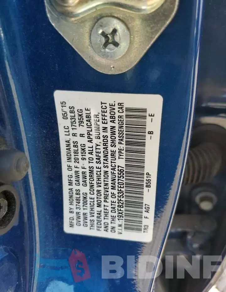 19XFB2F53FE075567 Photo# 12