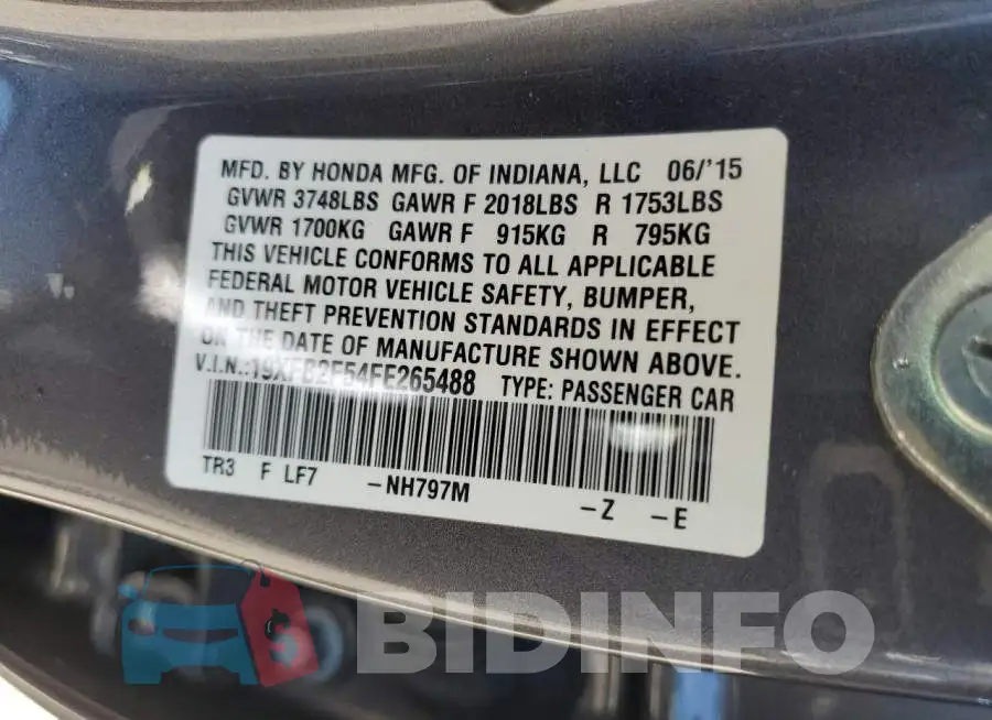 19XFB2F54FE265488 Photo# 12