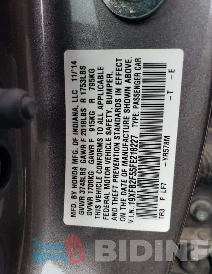 19XFB2F55FE218227 Photo# 12