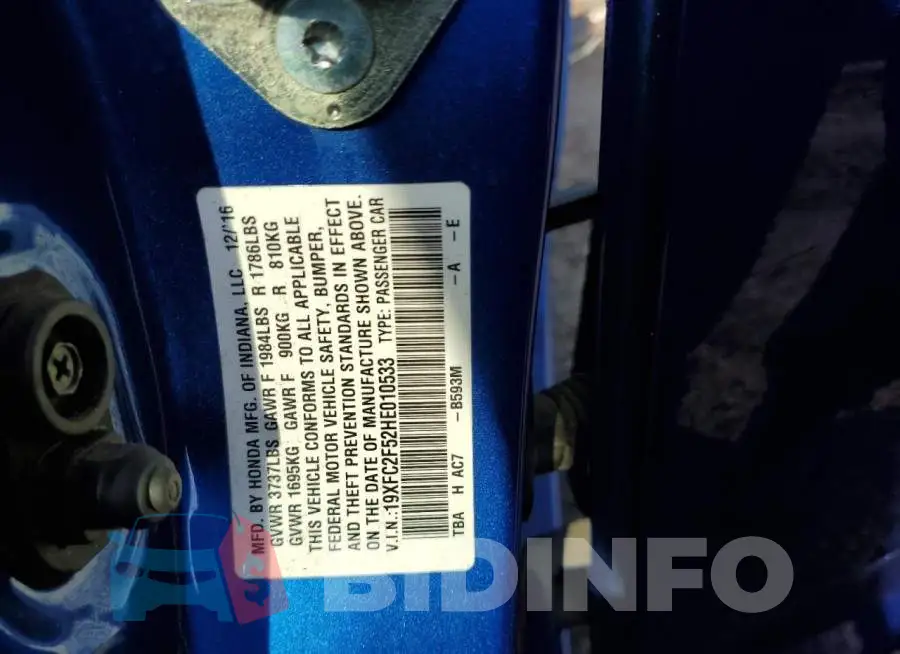 19XFC2F52HE010533 Photo# 13
