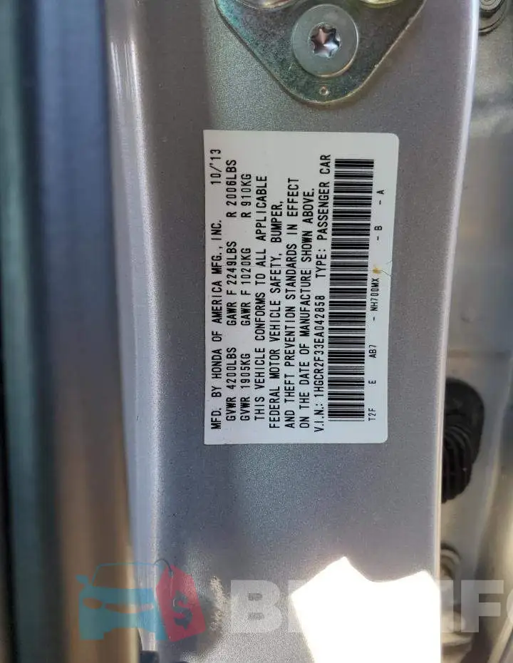 1HGCR2F33EA042858 Photo# 12
