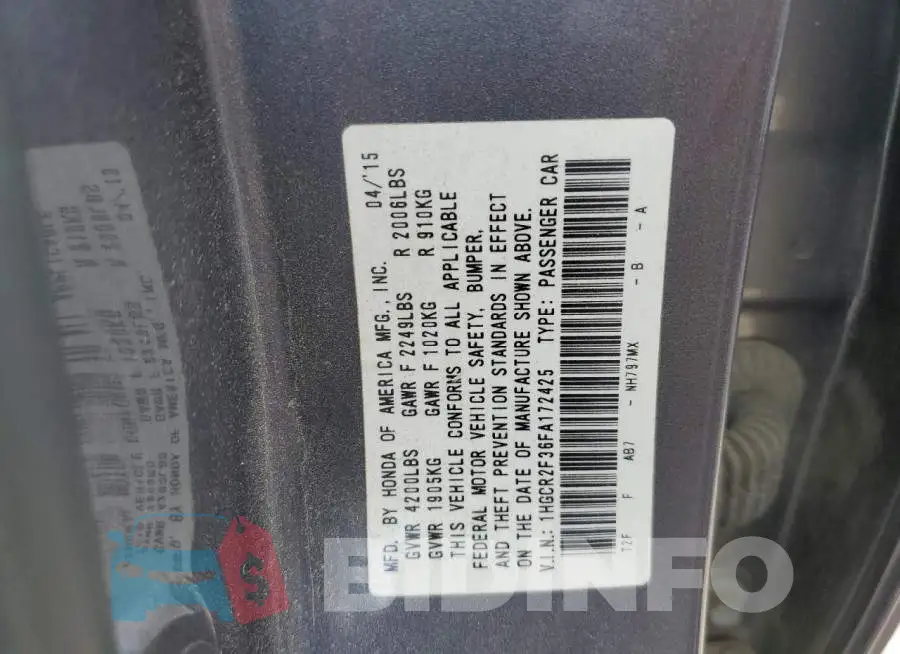 1HGCR2F36FA172425 Photo# 13