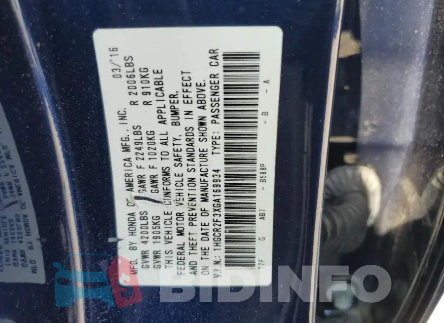 1HGCR2F3XGA169934 Photo# 13