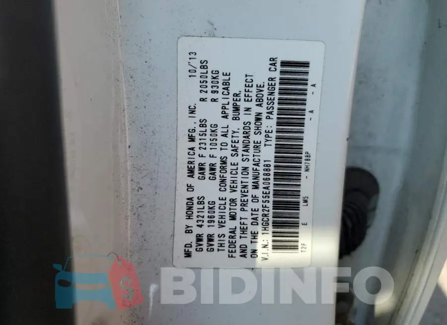 1HGCR2F55EA068881 Photo# 13
