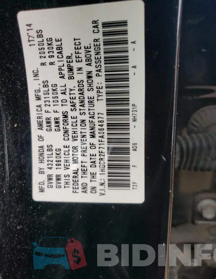 1HGCR2F71FA064877 Photo# 12
