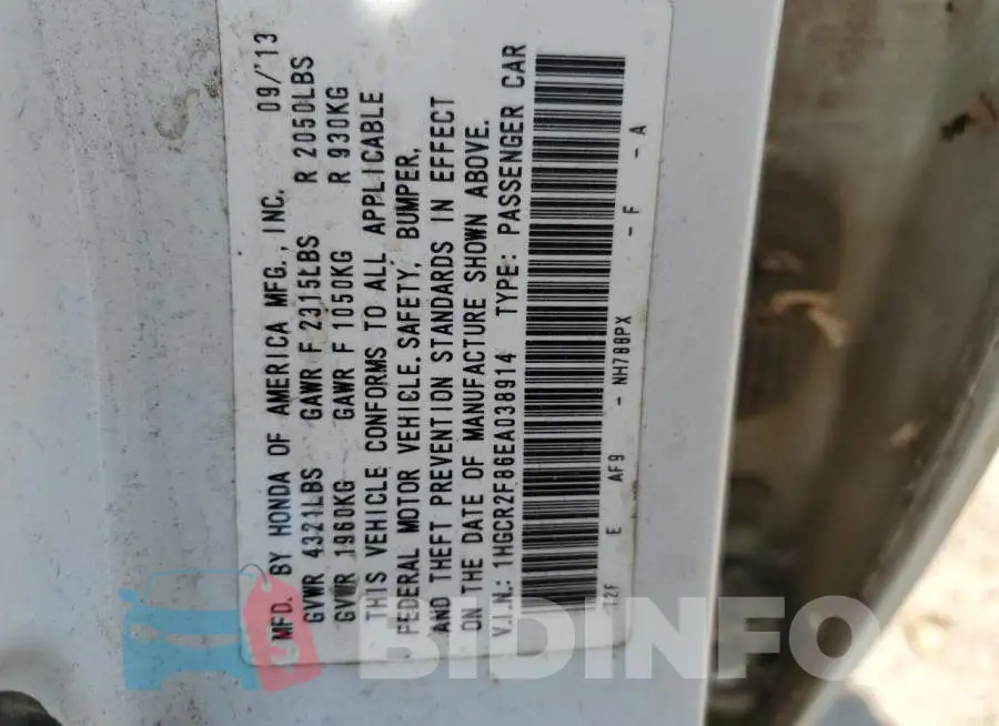 1HGCR2F86EA038914 Photo# 13