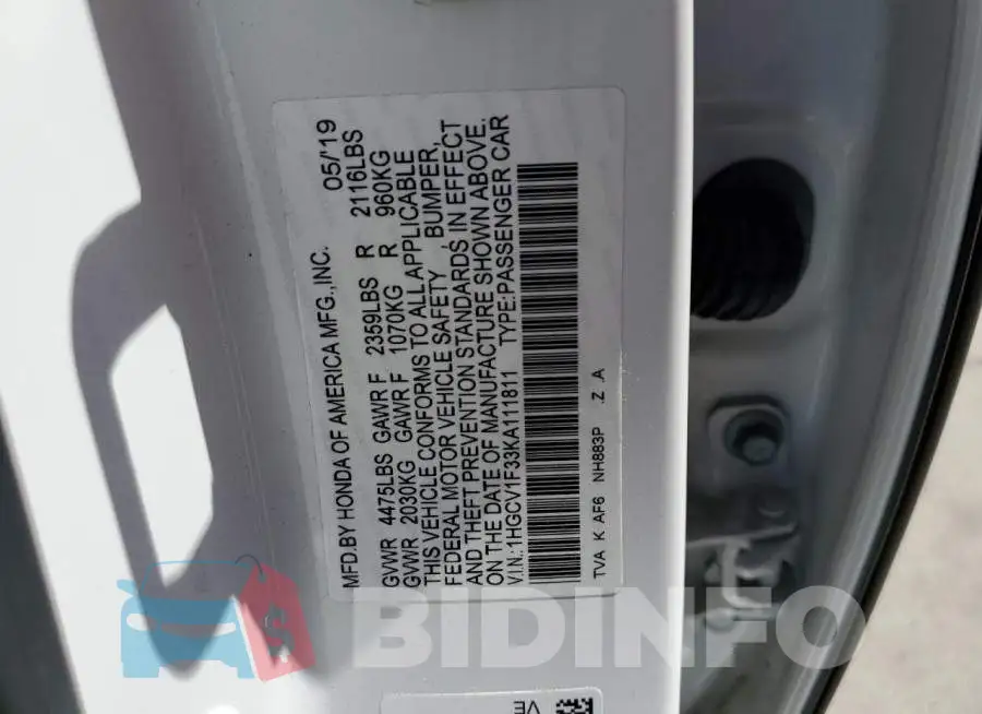 1HGCV1F33KA111811 Photo# 12
