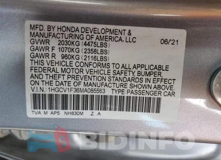 1HGCV1F36MA085563 Photo# 12