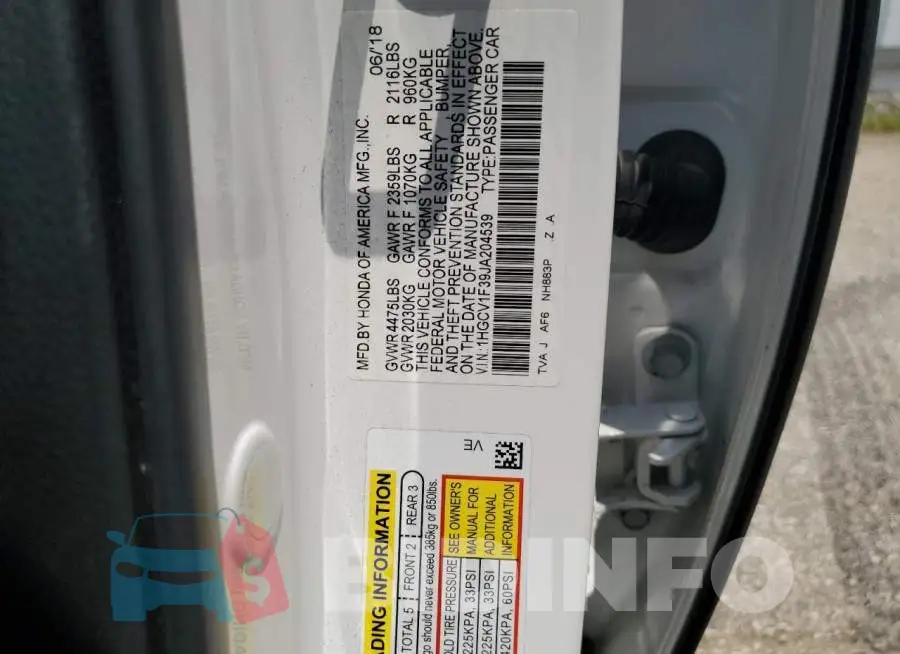 1HGCV1F39JA204539 Photo# 12