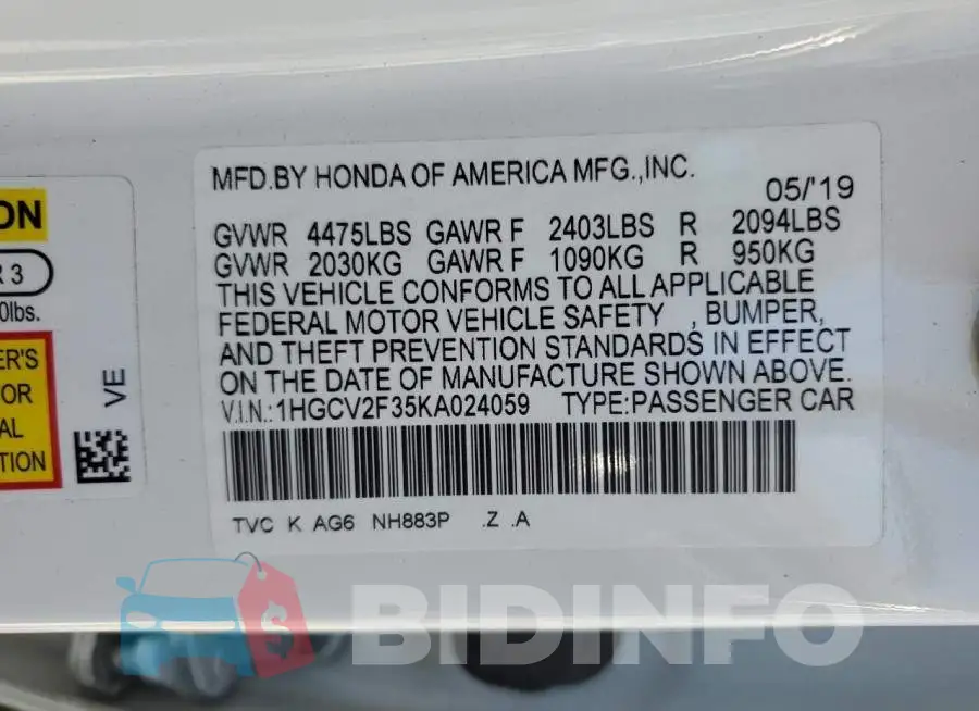 1HGCV2F35KA024059 Photo# 12