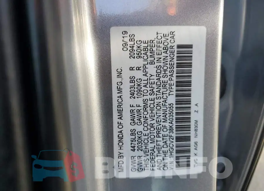 1HGCV2F38KA035055 Photo# 12