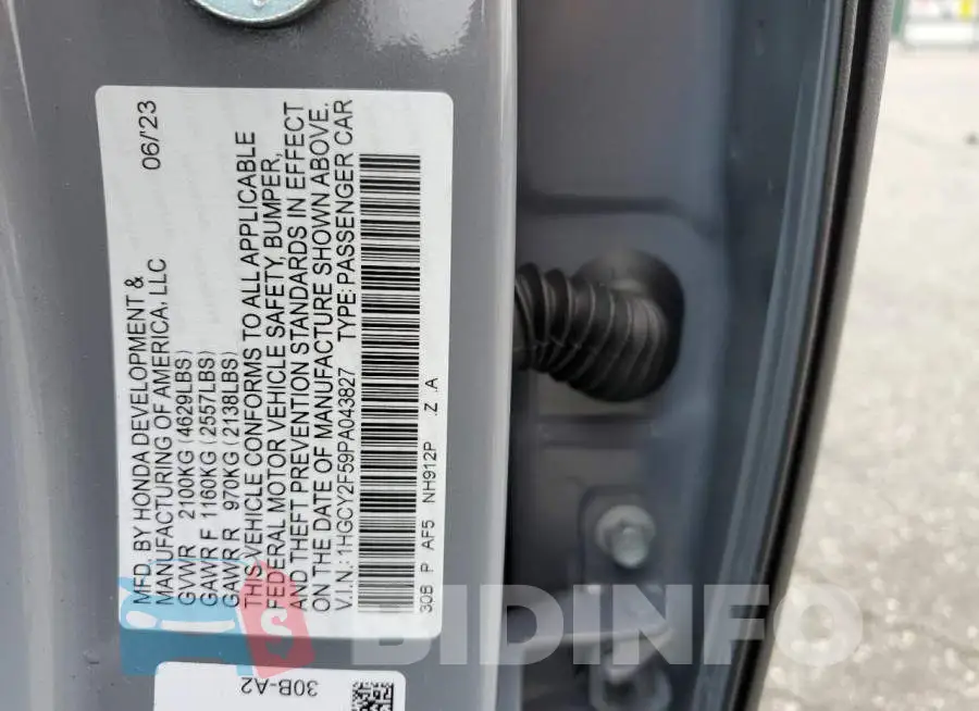 1HGCY2F59PA043827 Photo# 12
