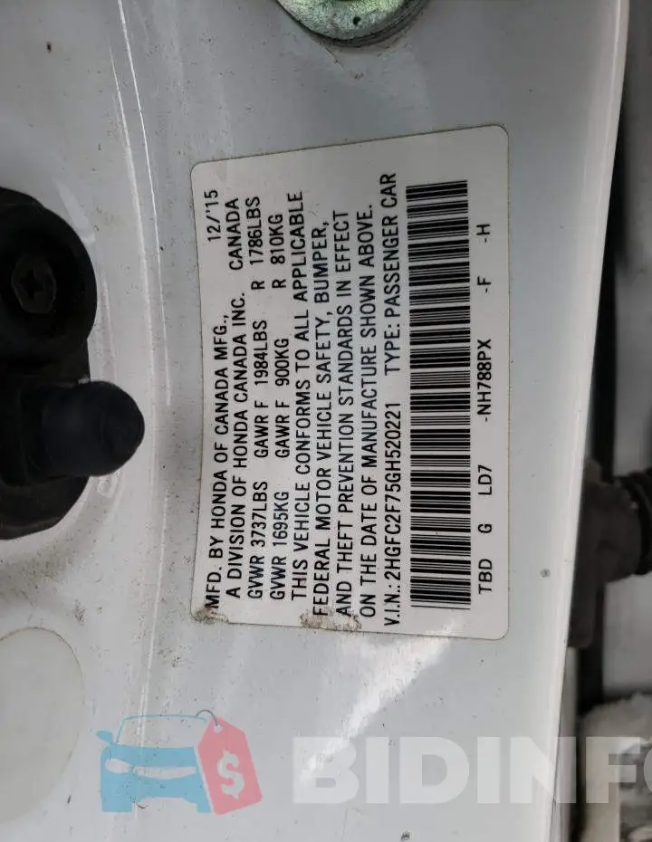 2HGFC2F75GH520221 Photo# 12