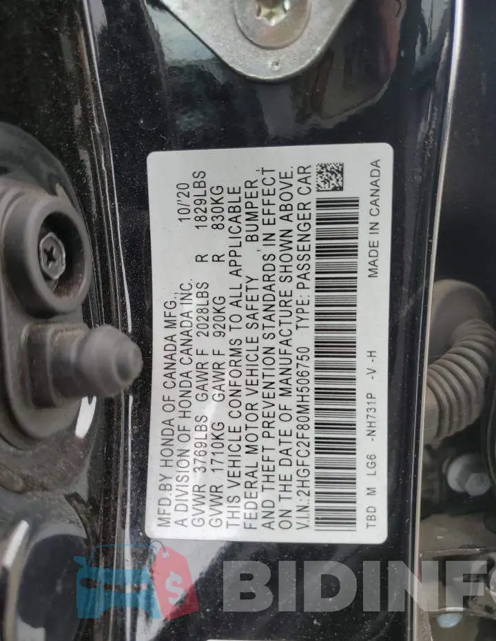 2HGFC2F80MH506750 Photo# 12