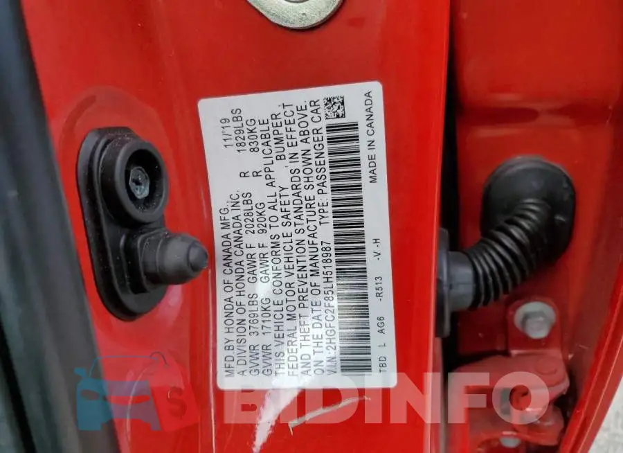 2HGFC2F85LH518987 Photo# 13