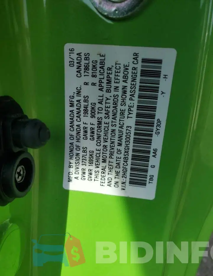 2HGFC4B5XGH300573 Photo# 12
