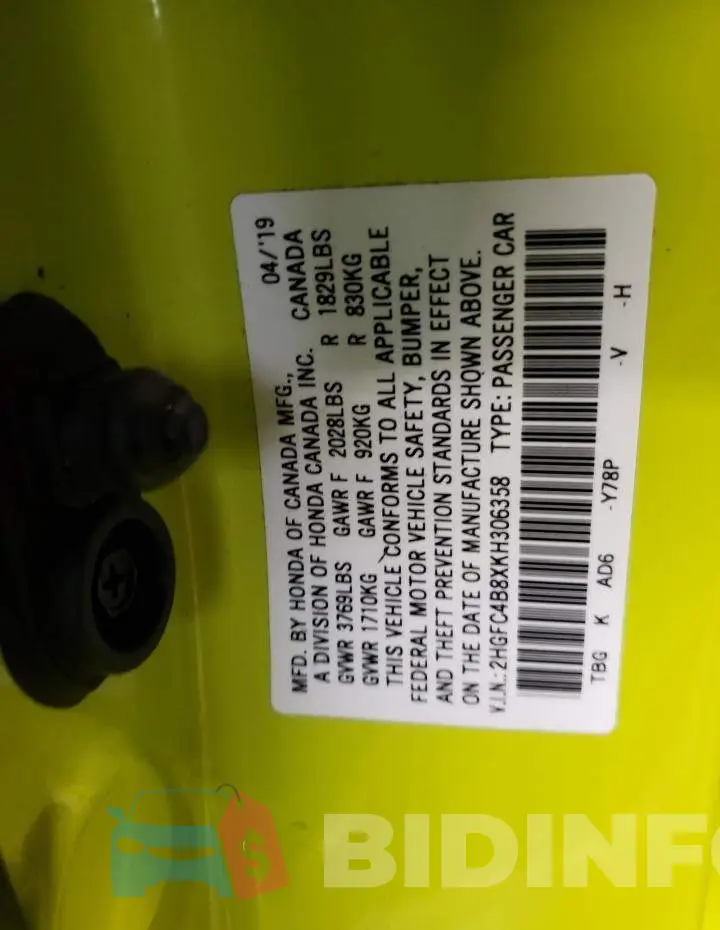 2HGFC4B8XKH306358 Photo# 12