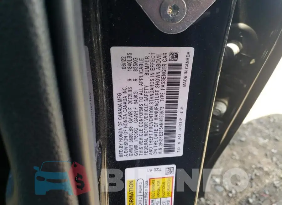 2HGFE2F54NH590573 Photo# 13