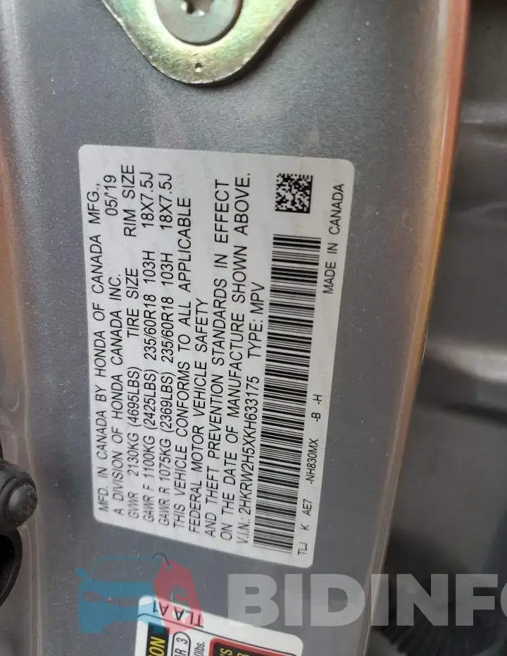 2HKRW2H5XKH633175 Photo# 13