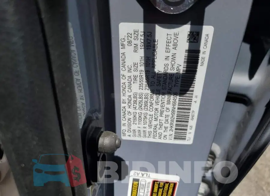 2HKRW2H99NH664506 Photo# 12