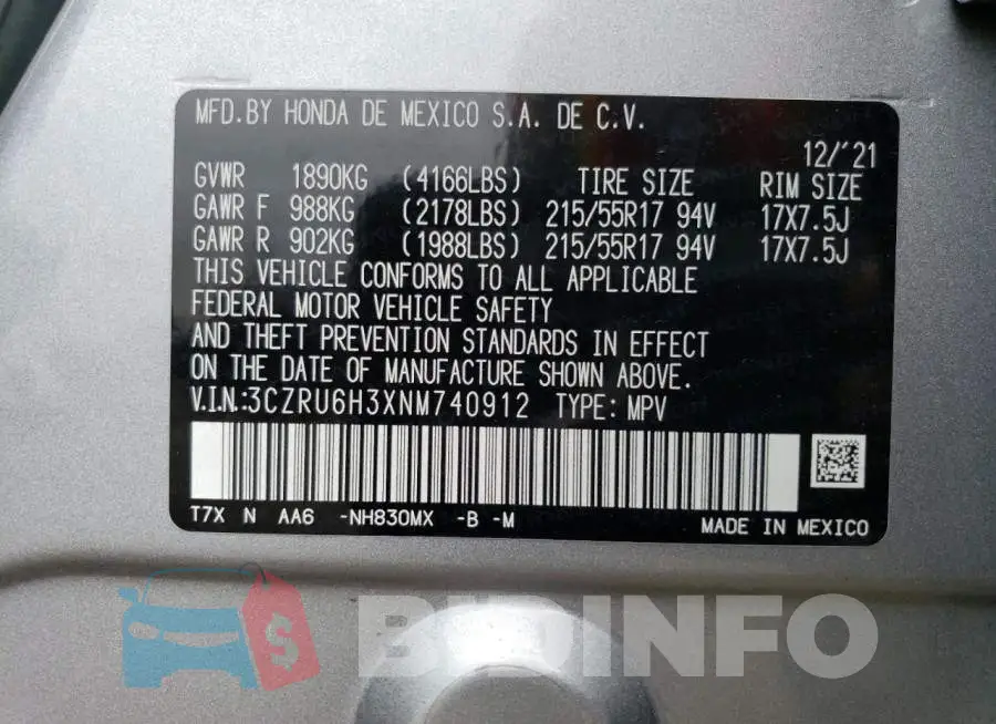 3CZRU6H3XNM740912 Photo# 13