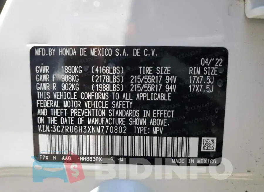 3CZRU6H3XNM770802 Photo# 14