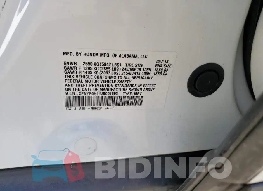 5FNYF6H14JB051893 Photo# 13