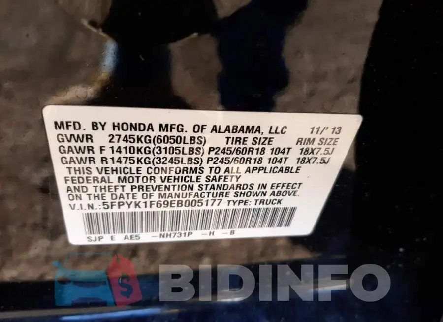 5FPYK1F69EB005177 Photo# 12