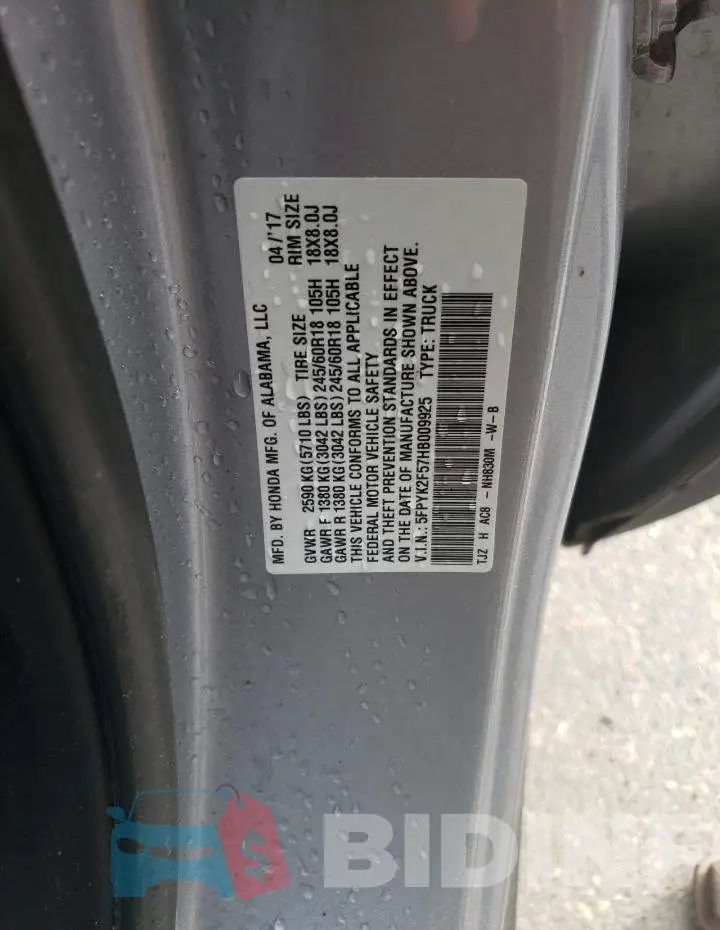 5FPYK2F57HB009925 Photo# 13