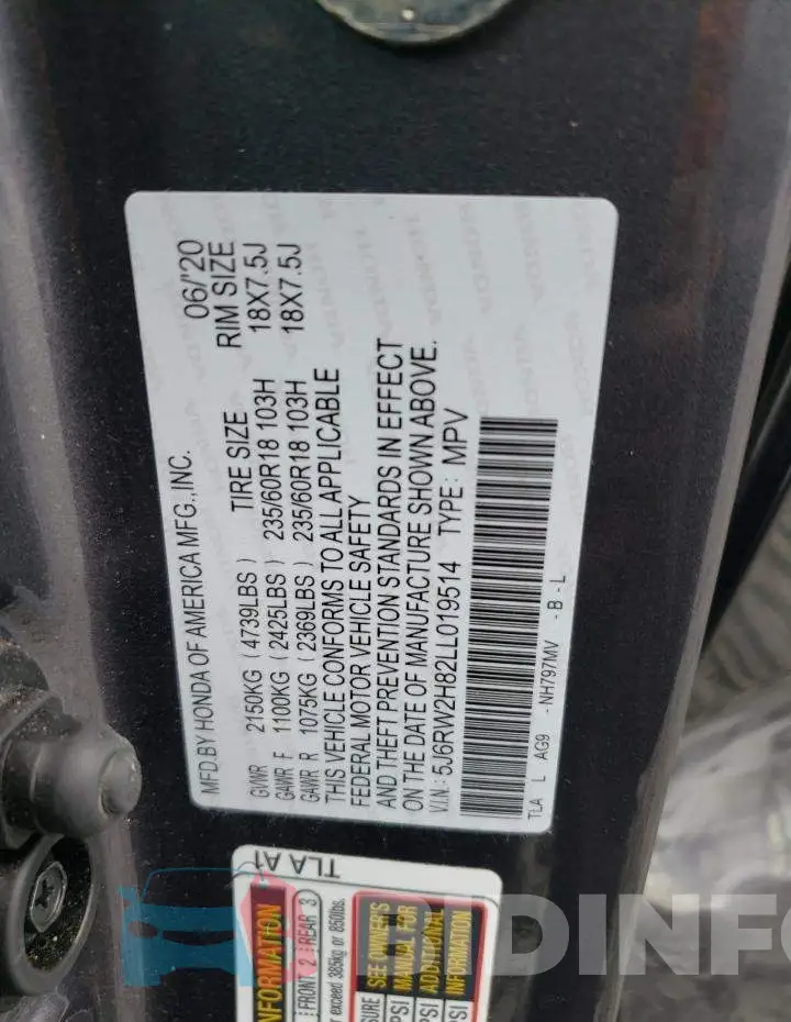 5J6RW2H82LL019514 Photo# 13