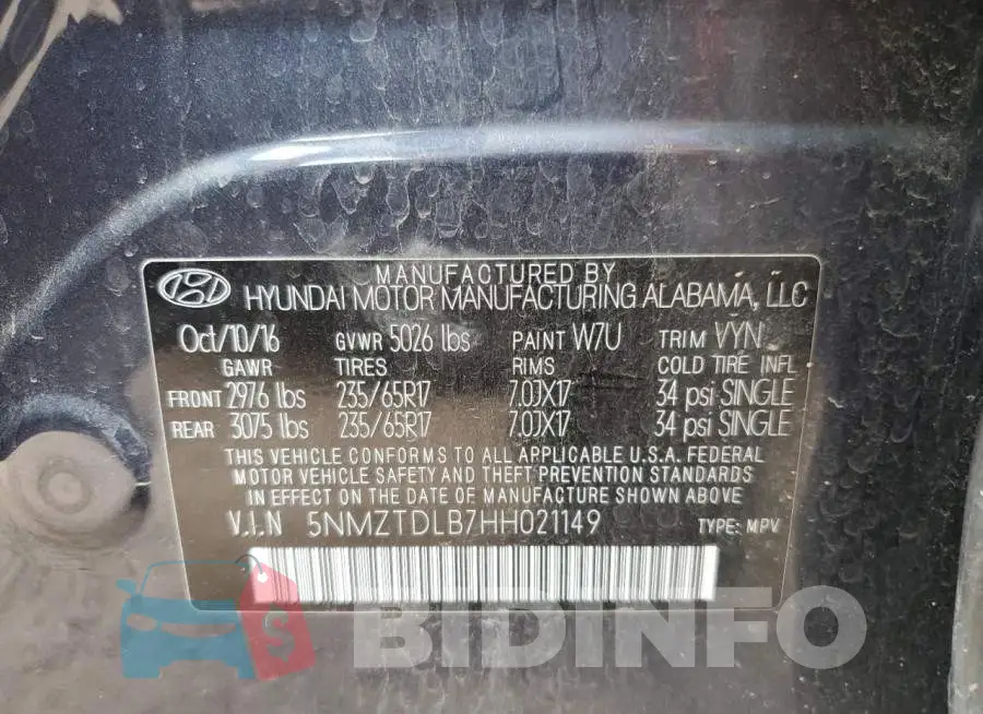 5NMZTDLB7HH021149 Photo# 12
