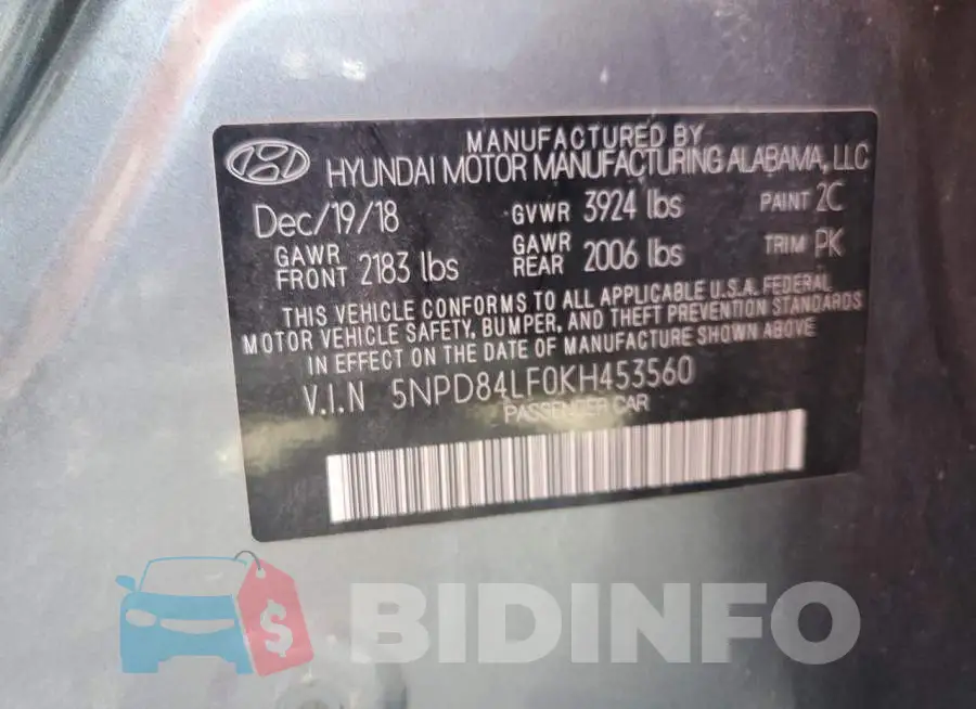 5NPD84LF0KH453560 Photo# 12