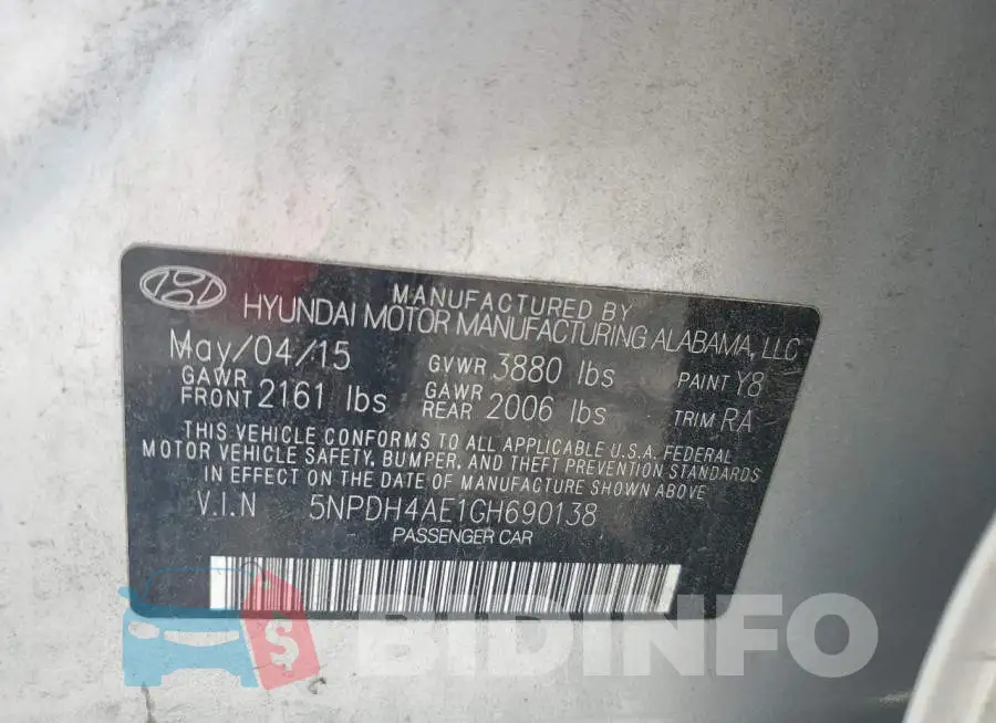 5NPDH4AE1GH690138 Photo# 12