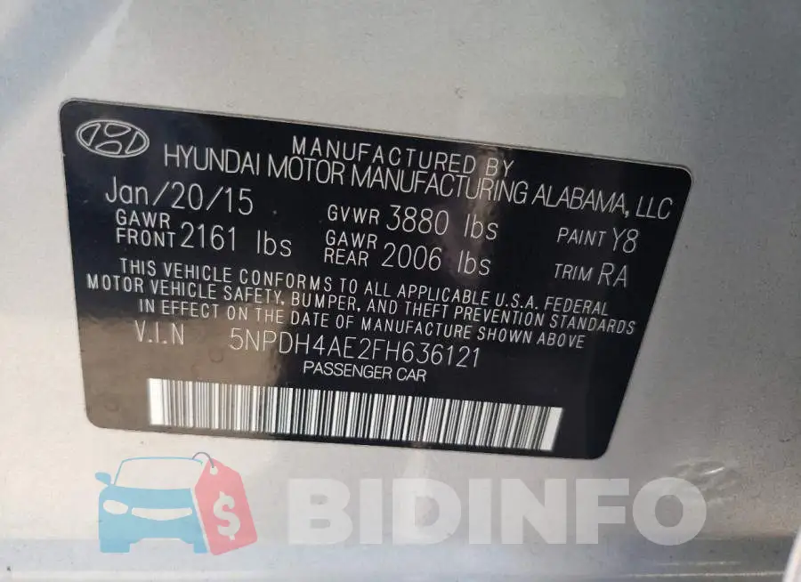 5NPDH4AE2FH636121 Photo# 12