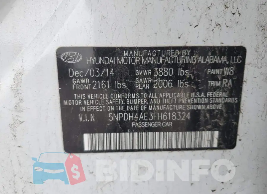 5NPDH4AE3FH618324 Photo# 12