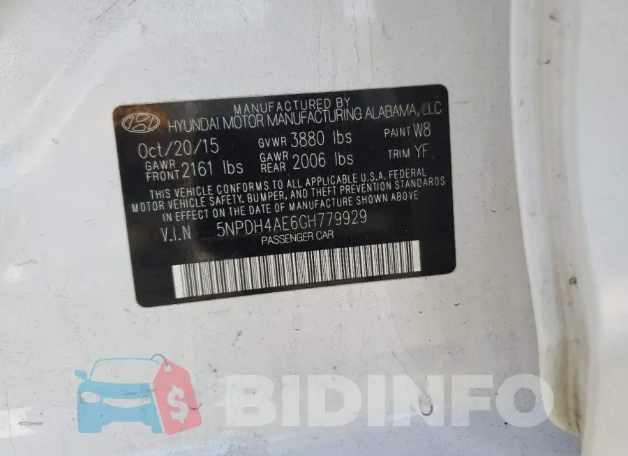 5NPDH4AE6GH779929 Photo# 12