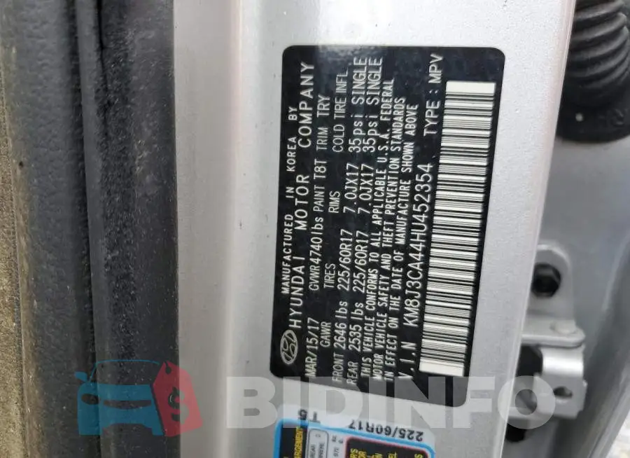 KM8J3CA44HU452354 Photo# 13