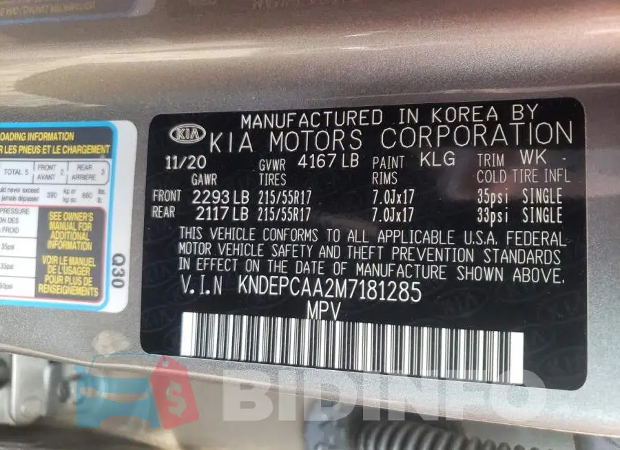 KNDEPCAA2M7181285 Photo# 12