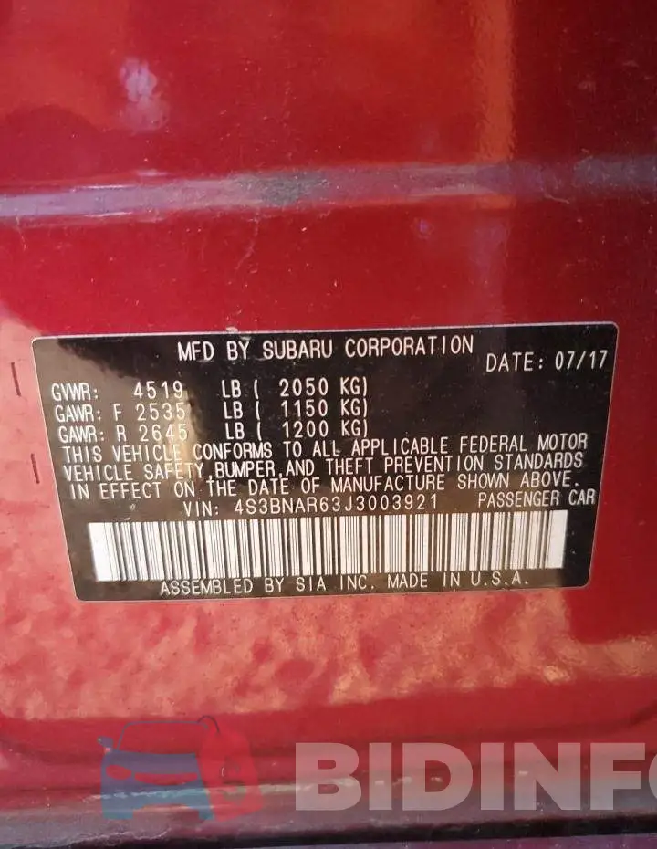 4S3BNAR63J3003921 Photo# 13