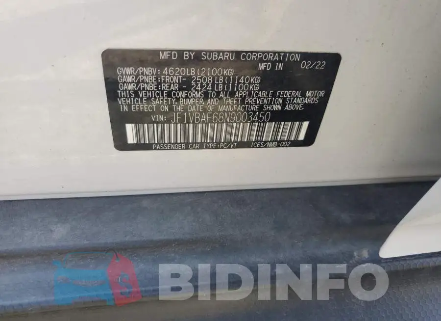 JF1VBAF68N9003450 Photo# 12