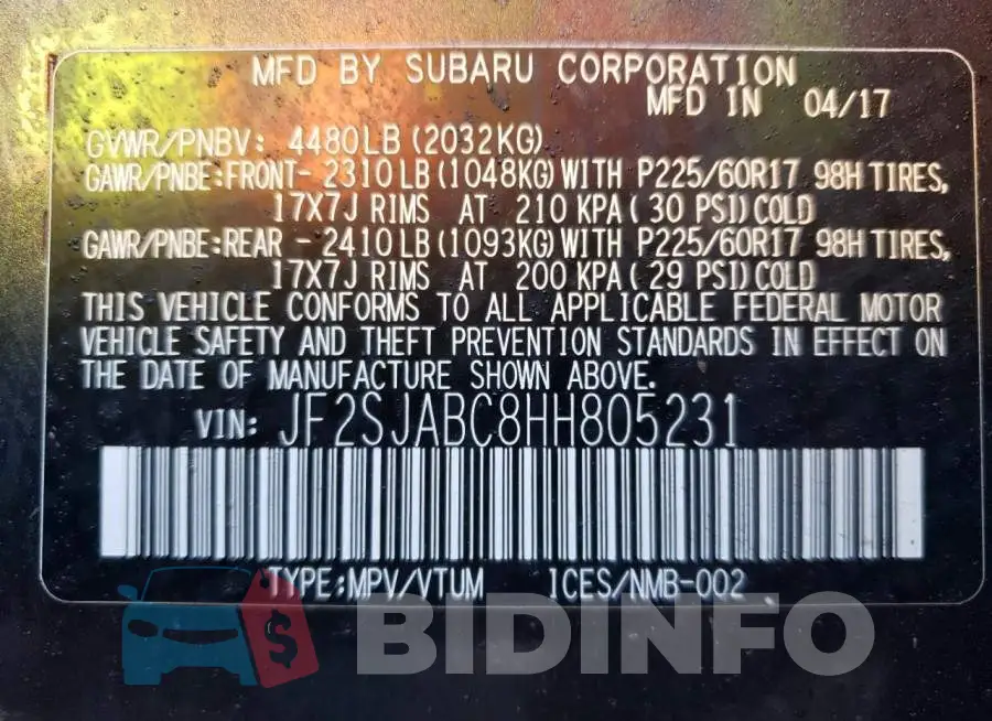 JF2SJABC8HH805231 Photo# 13