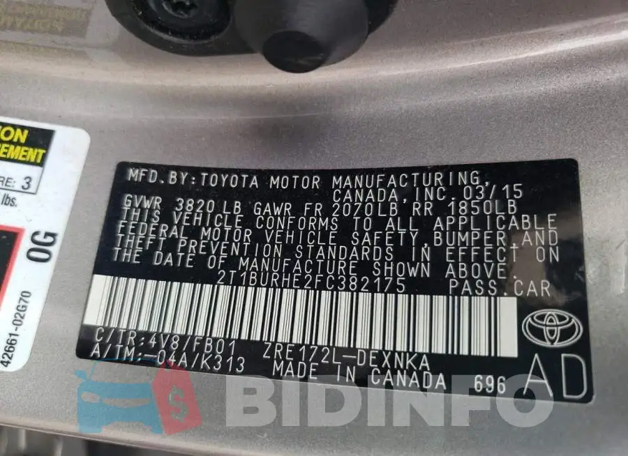 2T1BURHE2FC382175 Photo# 12