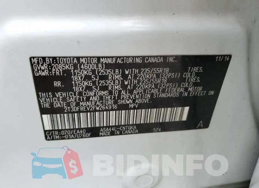 2T3DFREV2FW264916 Photo# 12