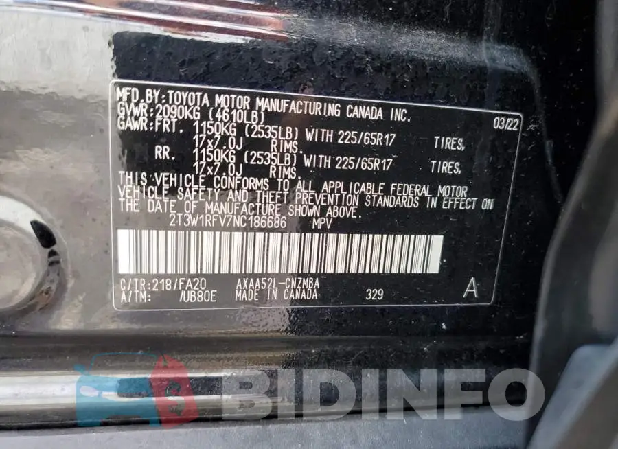 2T3W1RFV7NC186686 Photo# 13