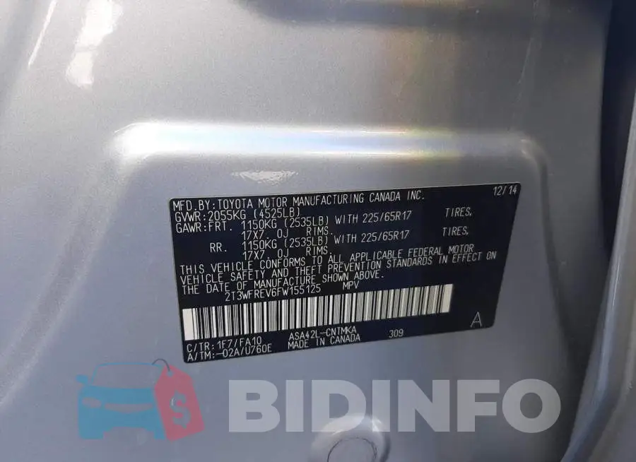 2T3WFREV6FW155125 Photo# 13