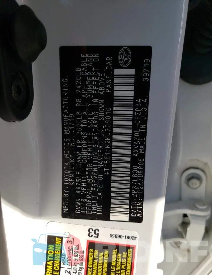 4T1B61HK2KU209010 Photo# 12