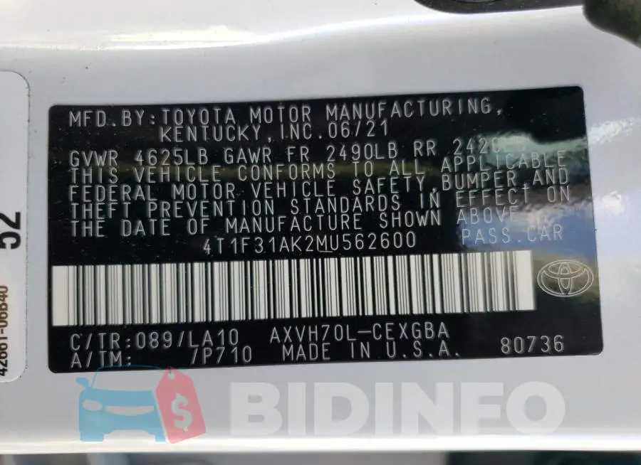 4T1F31AK2MU562600 Photo# 12